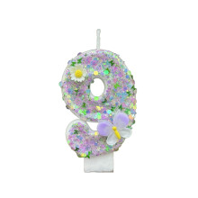 Purple Butterfly Cake Candle with White Flower and Number 9