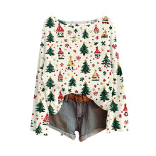 Women's Christmas Print Knit Pullover Top Polyester Spandex