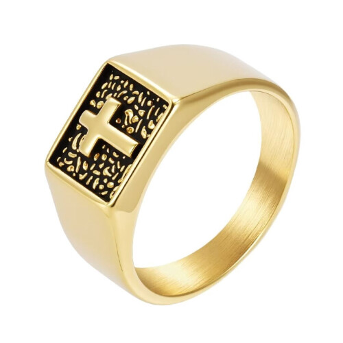 Stainless Steel Cross Ring Gold Tone Size 13
