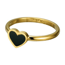 Stainless Steel Black Heart Ring Gold Tone Size 8