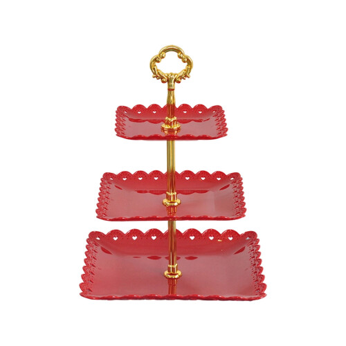 3-laags vierkante cupcake standaard wit met reliëf (1 set) 1