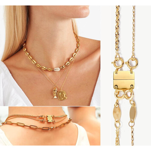 Layered Halsband Lås 18K Guld Silver Separator 2
