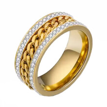 Men's Stainless Steel Ring with Gold Center and Cubic