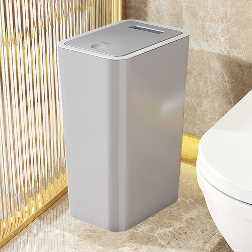 Small swing-top trash can for countertop and bathroom