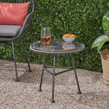 Orlando Outdoor Side Table Faux Rattan with Tempered Glass