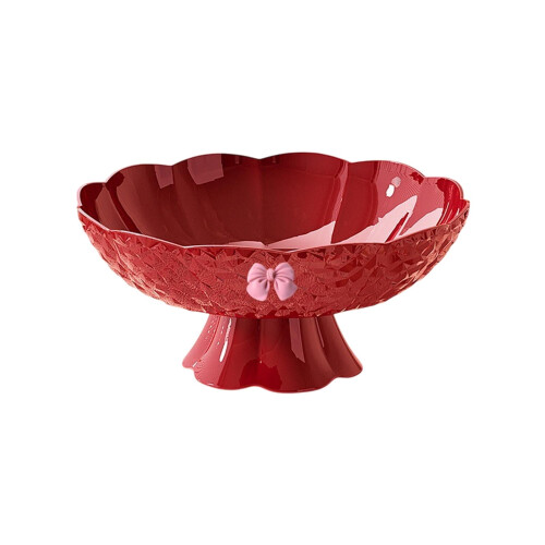 Plastic Fruit Bowl with Bowknot Design 25cm Red