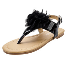 Girls' flat bottom pin toe wedge sandals with flower design