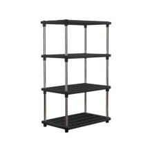 Heavy Duty Plastic Storage Shelves 4-Tier Black 15.7" x