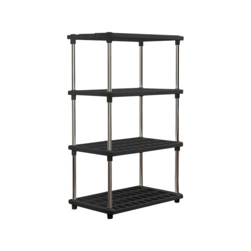 Heavy Duty Plastic Storage Shelves 4-Tier Black 15.7" x
