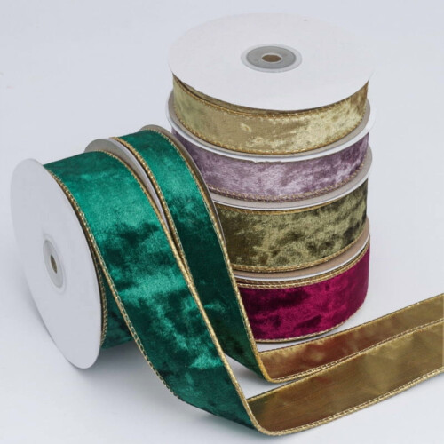 Festband Polyester Sammet Vinröd Guld 2,5 cm 1