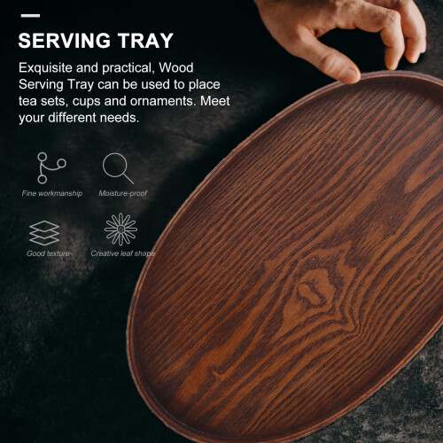 Plateau de service ovale en bois marron (1 pièce) 1