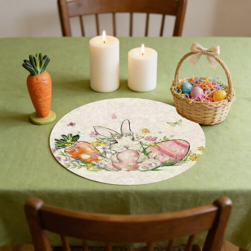 Sets de table ronds Lapin de Pâques, style champêtre, 38 cm 2