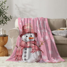 Pink Snowman Christmas Throw Blanket 50x60 Inches Soft