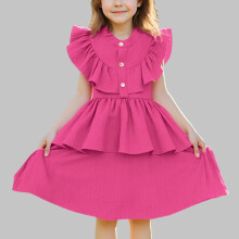 Girls Summer Dress Sleeveless Round Neck Flounced Hem