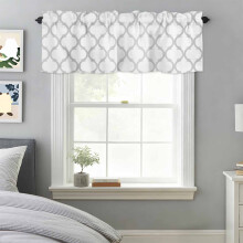 Moroccan Geometric Curtain Valance White Grey 42x18in Rod
