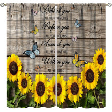 Vintage Sunflower Curtains Rustic Wood Pattern 2 Panels