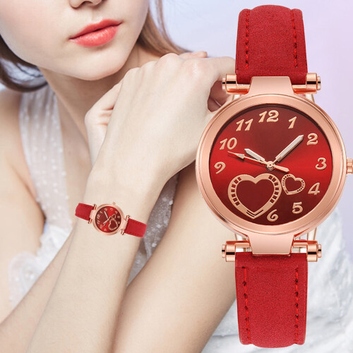 Women's Quartz Analog Watch Leather Strap Round Case