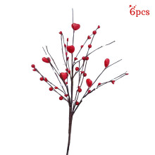 Artificial Red Berry Flower Stems Heart Shape 6 Pcs