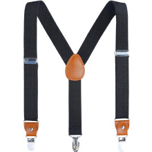 Leather Suspenders with Metal Clips for Boys and Adults