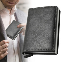 Men's Minimalist Leather Wallet with RFID Blocking, Dark