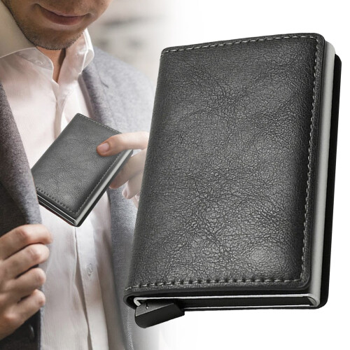 Men's Minimalist Leather Wallet with RFID Blocking, Dark