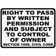 Right to Pass Sign Metal 8x12 California Civil Code 1008