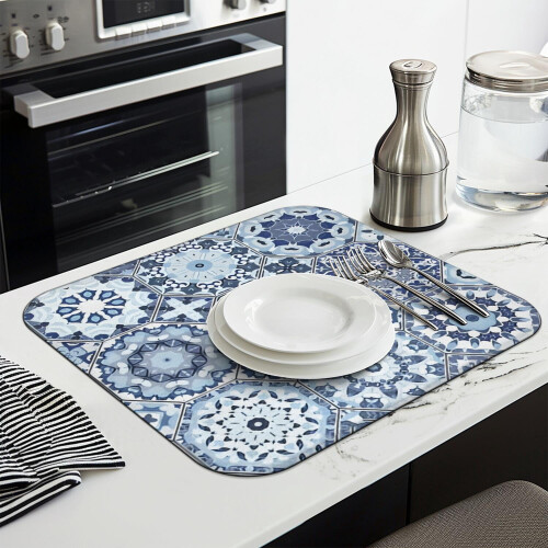 Tapete para secar louça de cozinha estilo boêmio, 40x45 cm (16x18 polegadas) 2