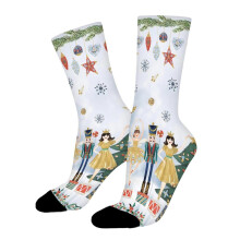 Cotton Crew Socks Unisex Christmas Nutcracker Print