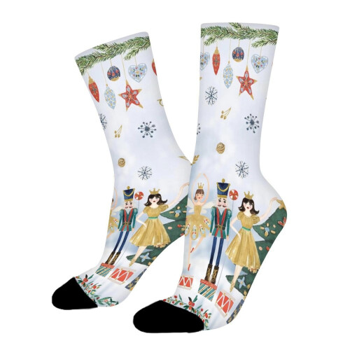 Cotton Crew Socks Unisex Christmas Nutcracker Print