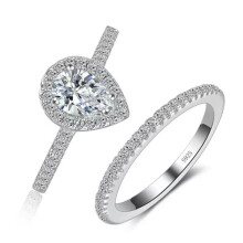 925 Sterling Silver Teardrop Zircon Ring Set 6 Pieces