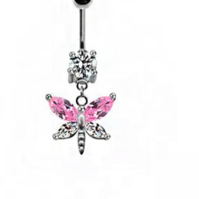 Zirconia Pink Butterfly Belly Button Ring 1 Piece
