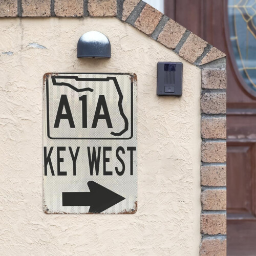 Placa de metal vintage com tema de praia da estrada A1A em Key West, 20x30 cm (8x12 polegadas). 1