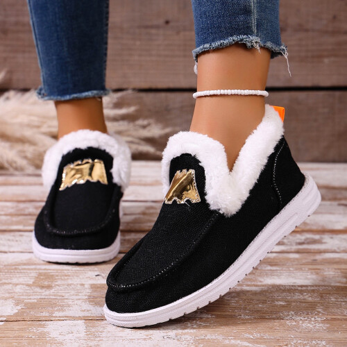 Γυναικεία Loafers από καμβά με επένδυση από φλις, μαύρο, μέγεθος 6.5 1