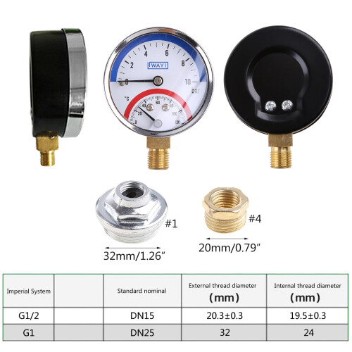 Thermo-manometer 1in/1/2in Thread Easy Installation 0-120-G3 4 1