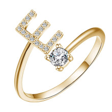 18K Gold Plated Adjustable Open Letter Ring A-Z for Women
