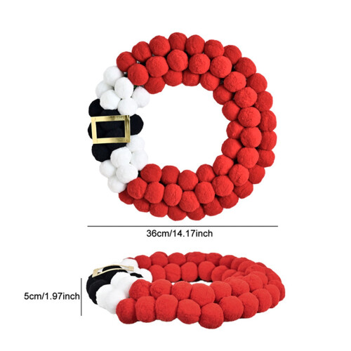 Weihnachtskranz, rot, weiß, schwarz, Pompons, 35,5 cm 2