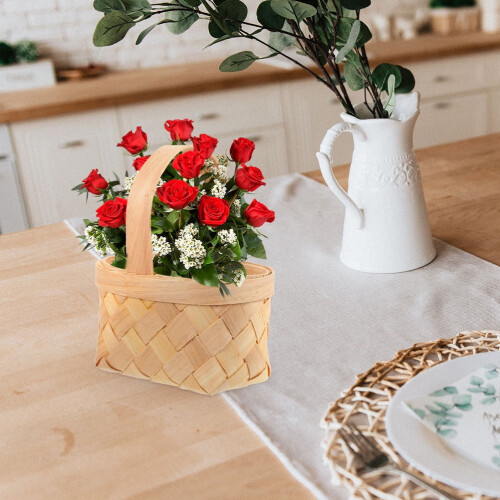 Hand Woven Beige Wood Chips Basket with Handle 2