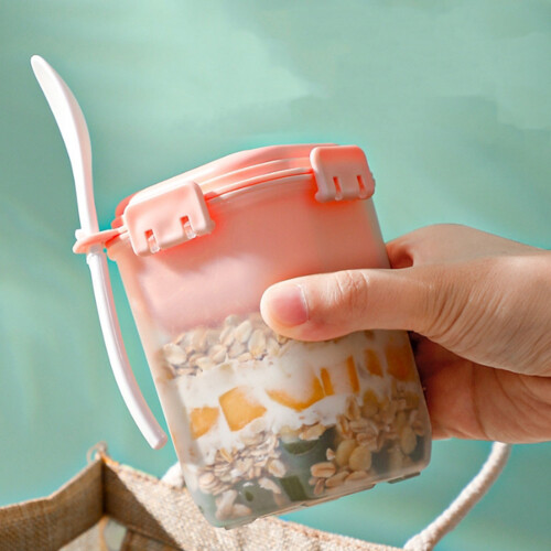 Portable Yogurt Cup with Ice Tray Spoon and Adjustable Lid