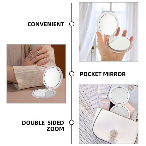 Folding Compact Makeup Mirror White Glass Resin 1