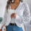 Heklet cardigan til dame, hvit L 2