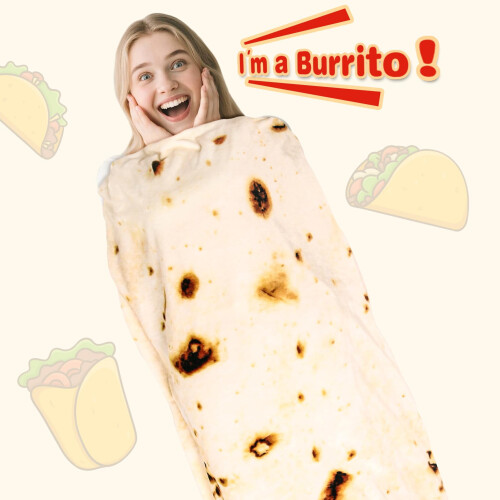 Burrito Tortilla Throw Blanket Beige 71 inch 2