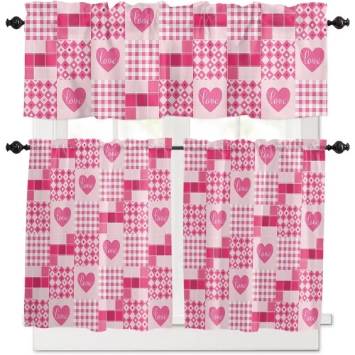 Red Plaid Kitchen Tier Curtains and Valance Set Light 1