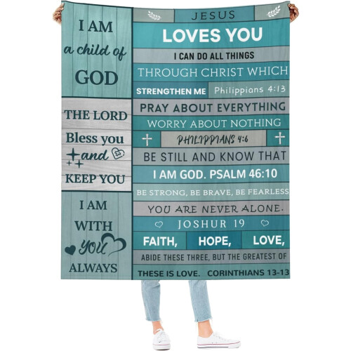 Scripture Throw Blanket Christian Gift Green 50x60 inch 1