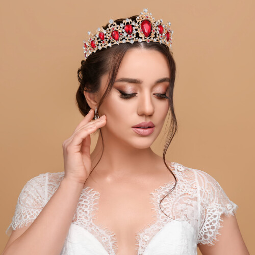 Couronne de coiffe rétro strass rouge et doré (1 pièce) 1