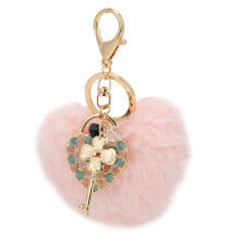Fluffy Heart Keychain Pink Fur Ball 1pc