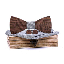 Men's Wooden Bow Tie Set with Handkerchief