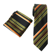 Men's Classic Striped Necktie and Pocket Square Set 8CM Wide