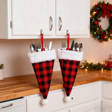 Christmas utensil holder plaid Santa design 1 piece