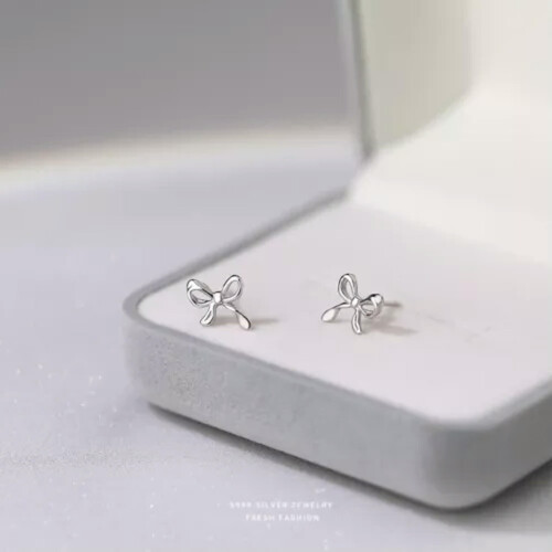 925 Sterling Silver Bow Drop Earrings Elegant Gold Tone 2