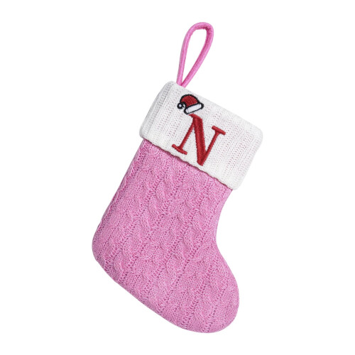Rosa, monogrammierte Weihnachtsstrümpfe, gestrickt, 2 Stück 1